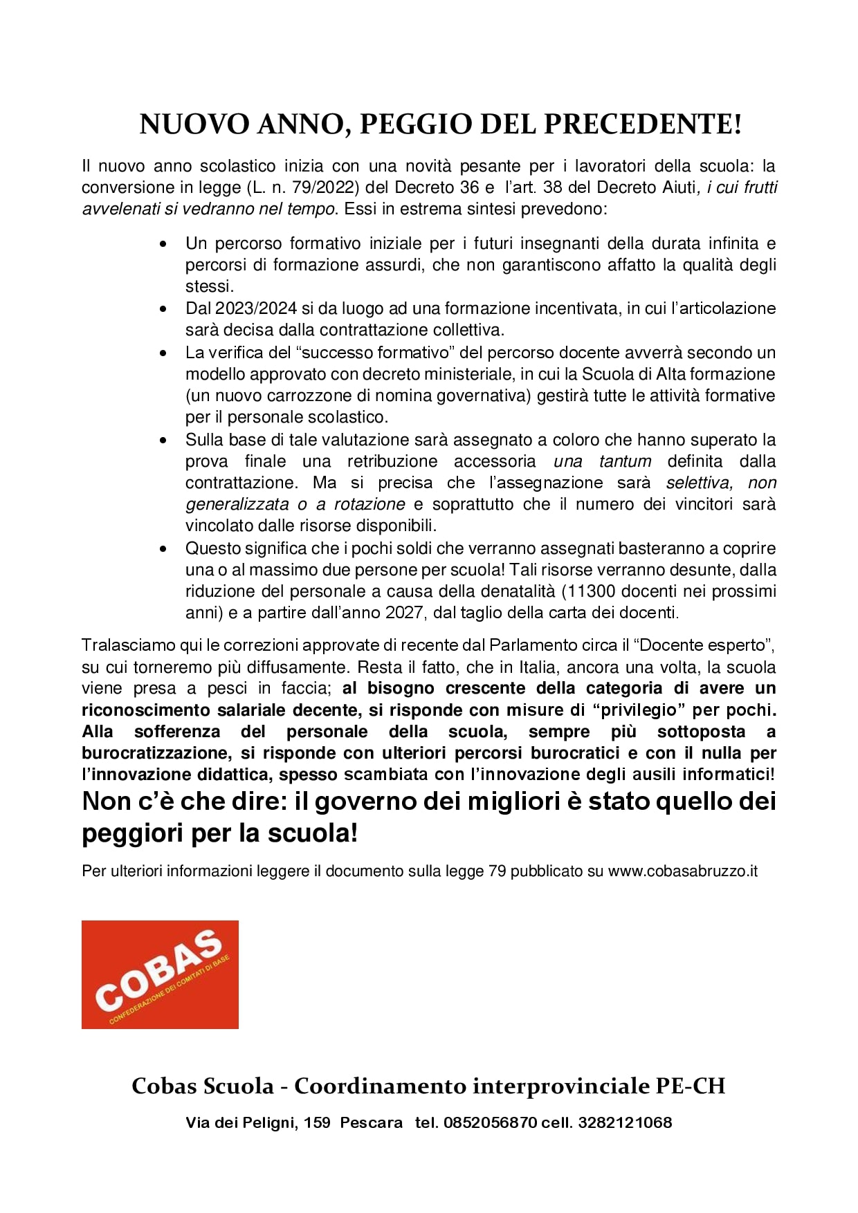 COBAS Documento sindacale legge 79-2022