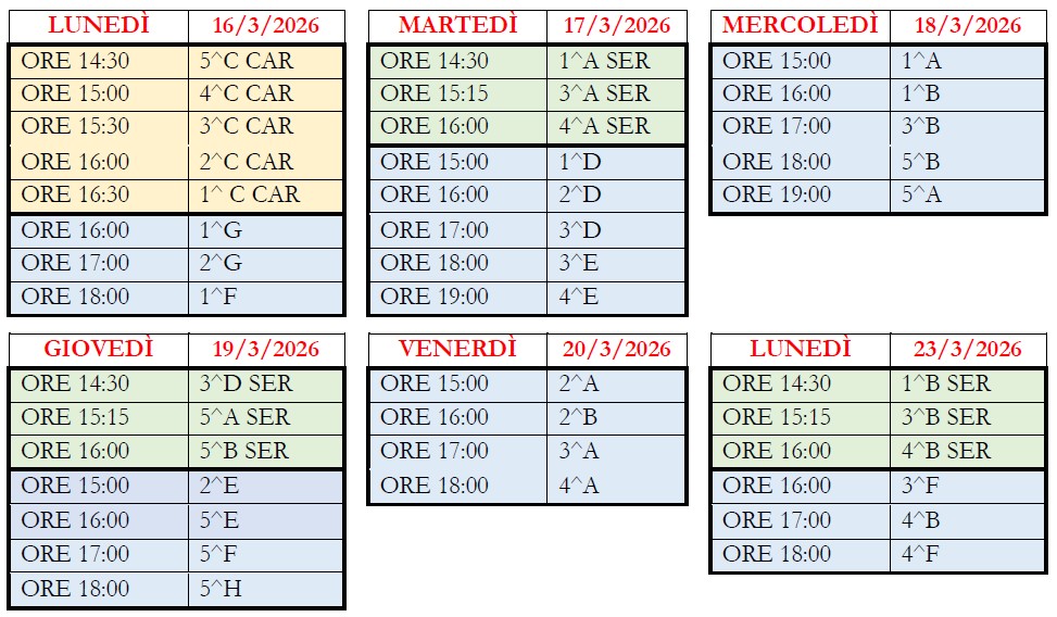 Calendario Consigli di classe marzo 2026