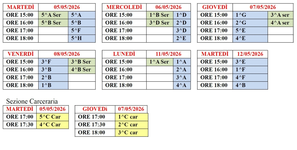 Calendario Consigli di Classe maggio 2026