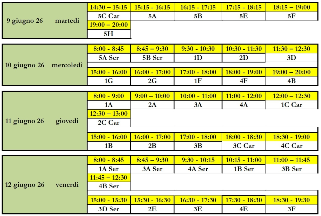 Calendario Scrutini finali a.s. 2025-2026